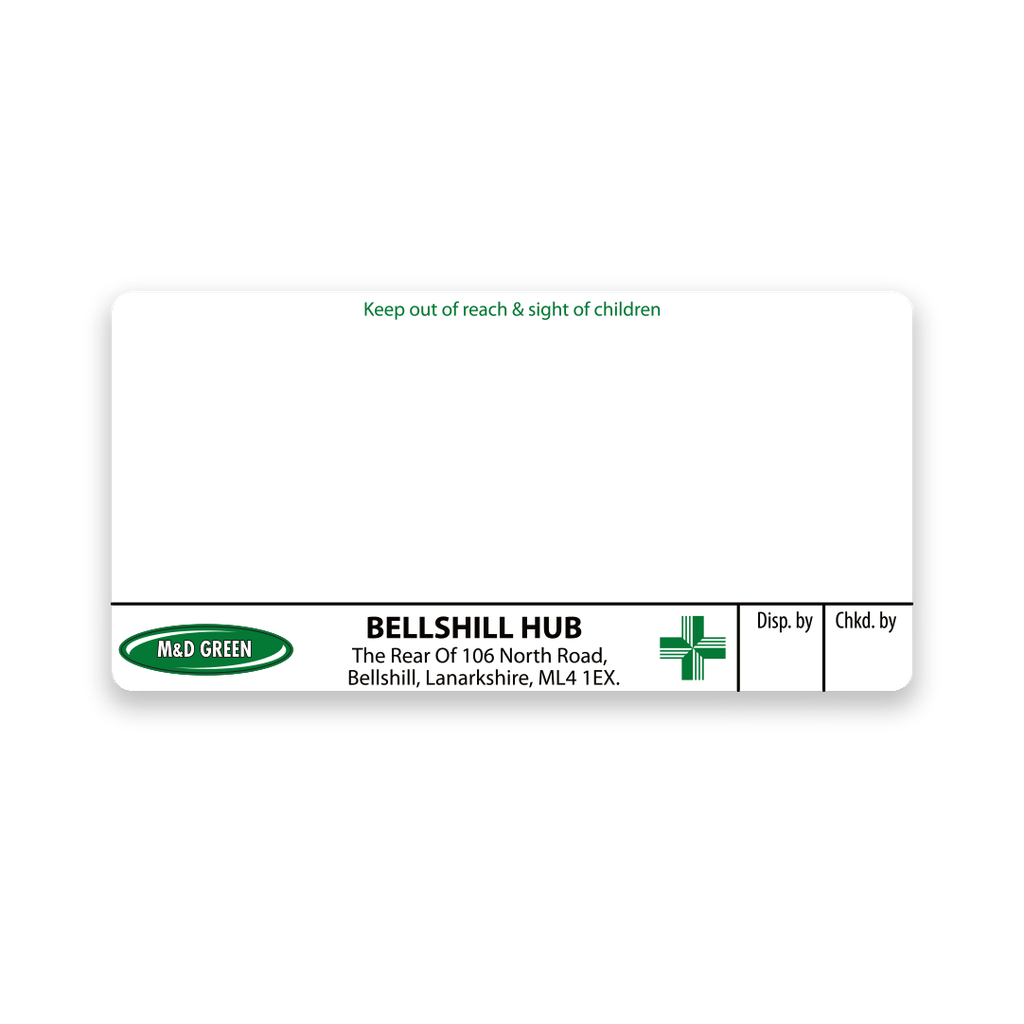 M&D Green Belshilll HUB Pharmacy Labels