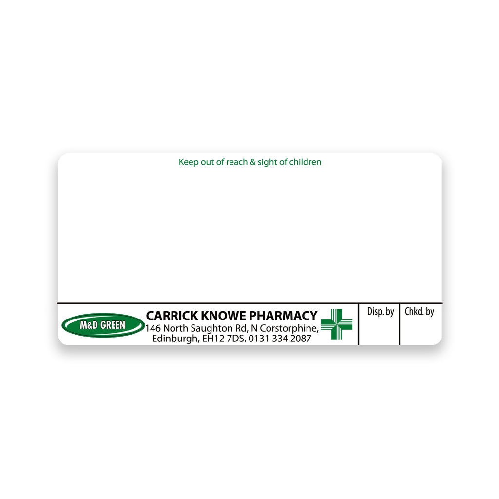 M&D Green Carrick Knowe Pharmacy Labels
