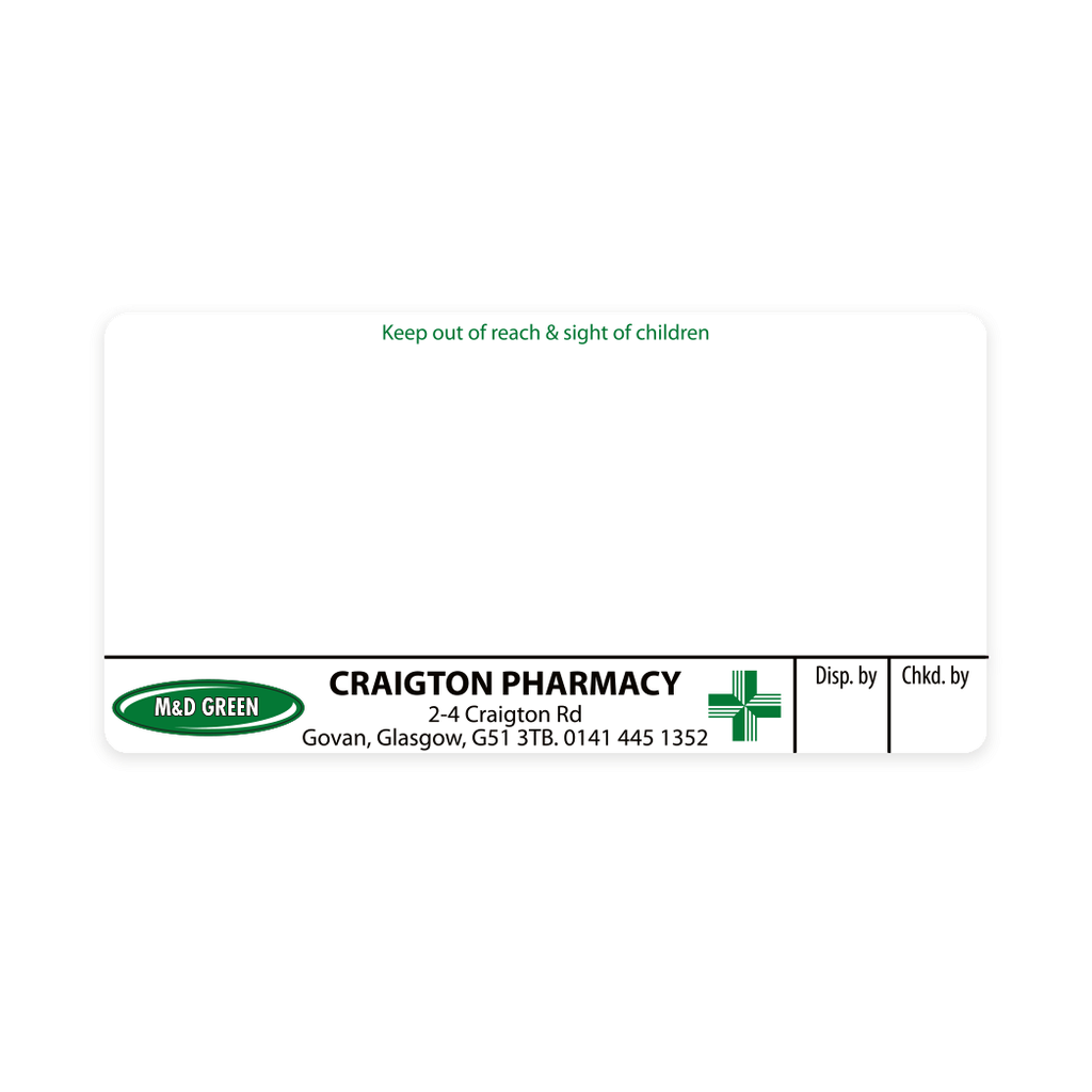 M&D Green Craigton Pharmacy Labels