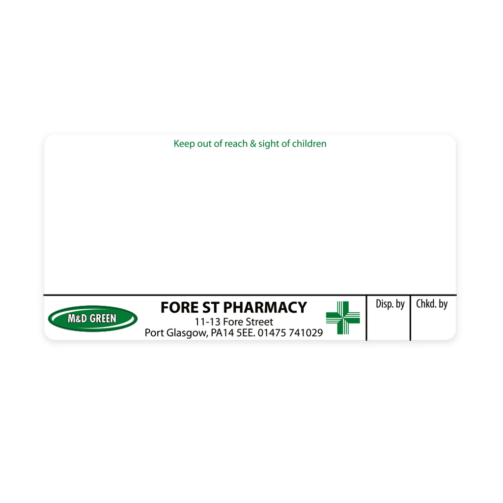 M&D Green Fore Street Pharmacy Labels