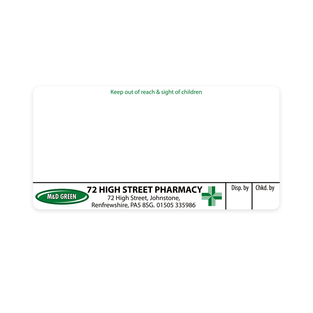M&D Green High Street Pharmacy Labels