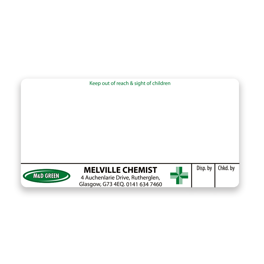 M&D Green Melville Chemist Labels
