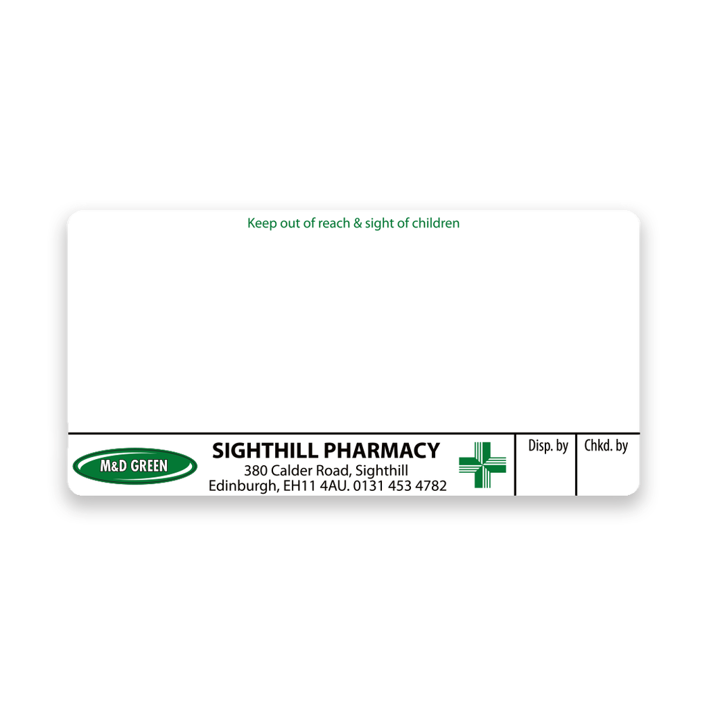 M&D Green Sighthill Pharmacy Labels