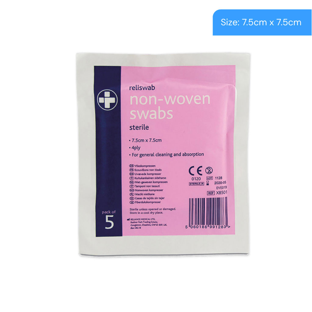 [X8501] 7.5x7.5cm Non-Woven Sterile Swabs 5pk