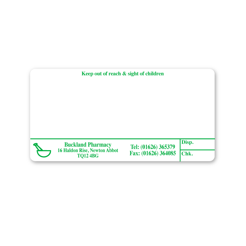 [EMT254B] The Pharmacy Poolearth Buckland Pharmacy Labels