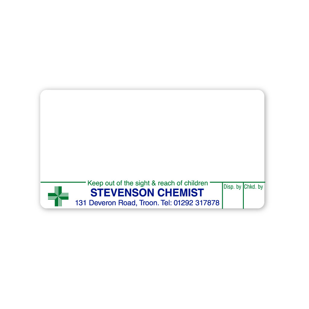 [BREMT3285] Stevenson Chemist (131 Deveron Rd) Labels 