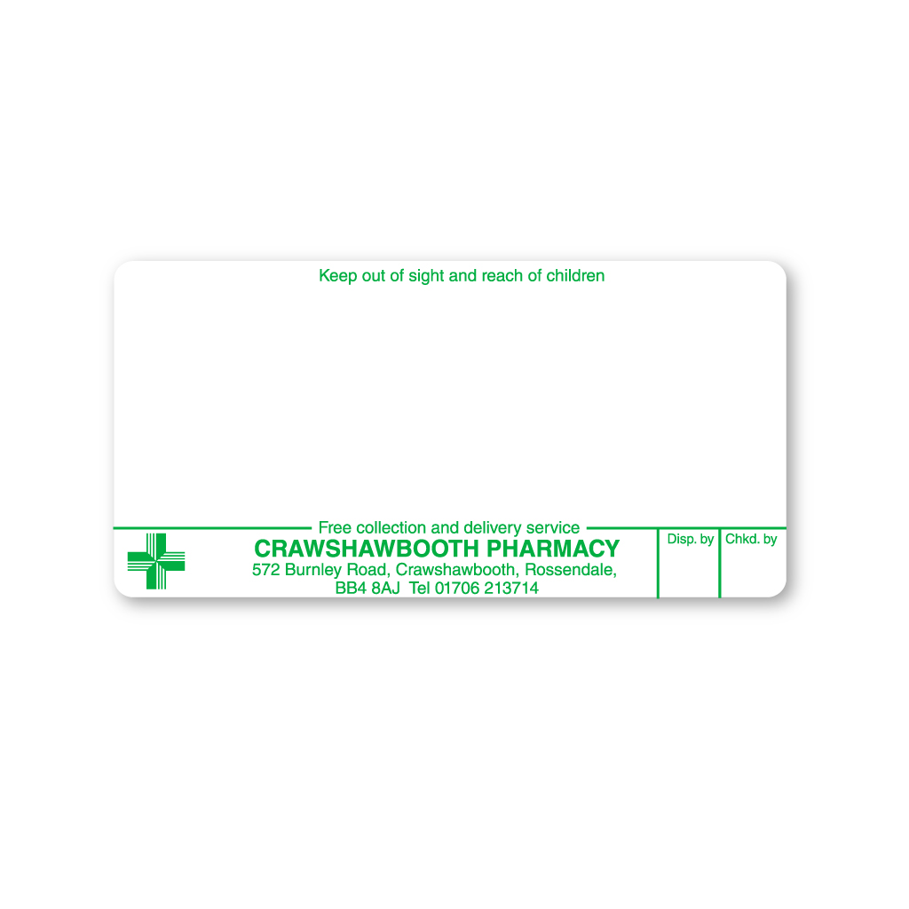 Crawshawbooth Pharmacy Labels