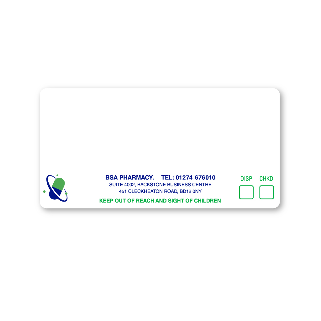 BSA Pharmacy Cleckheaton Road Labels