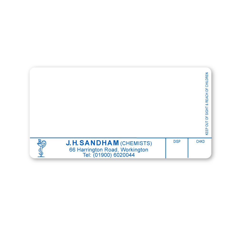[EMT4937] JH Sandham Chemist (66 Harrington Road) Labels