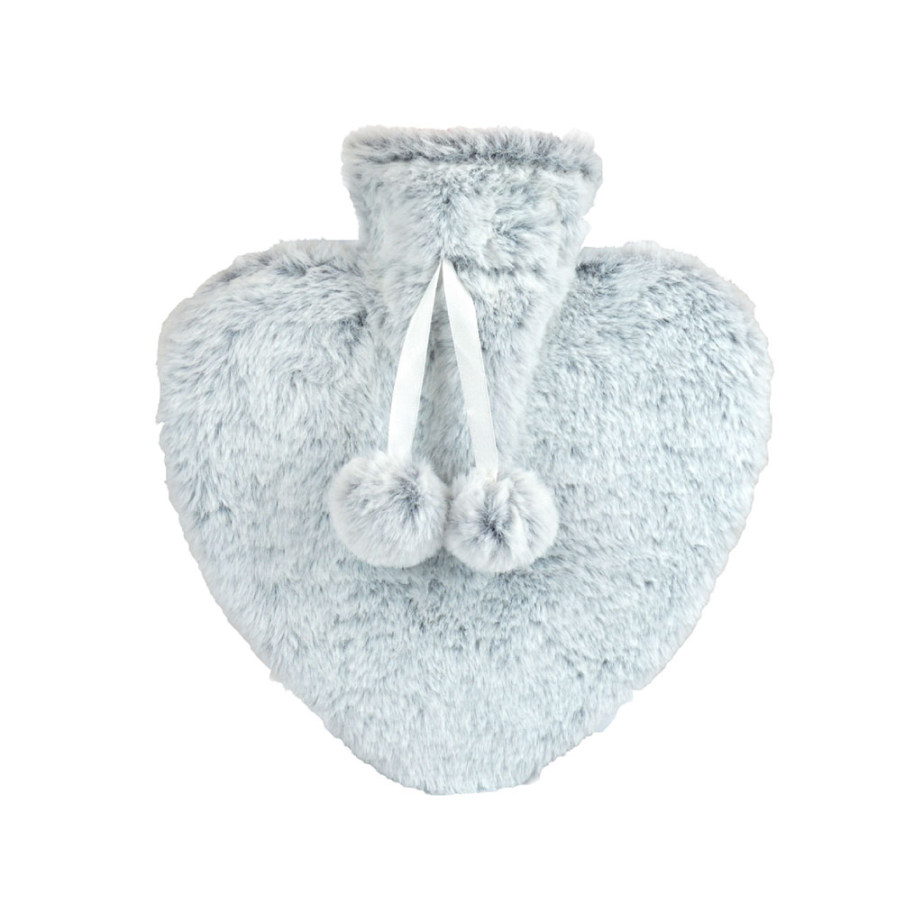 [HH0349GY] 800ml Hot Water Bottle Plush Heart Shaped 