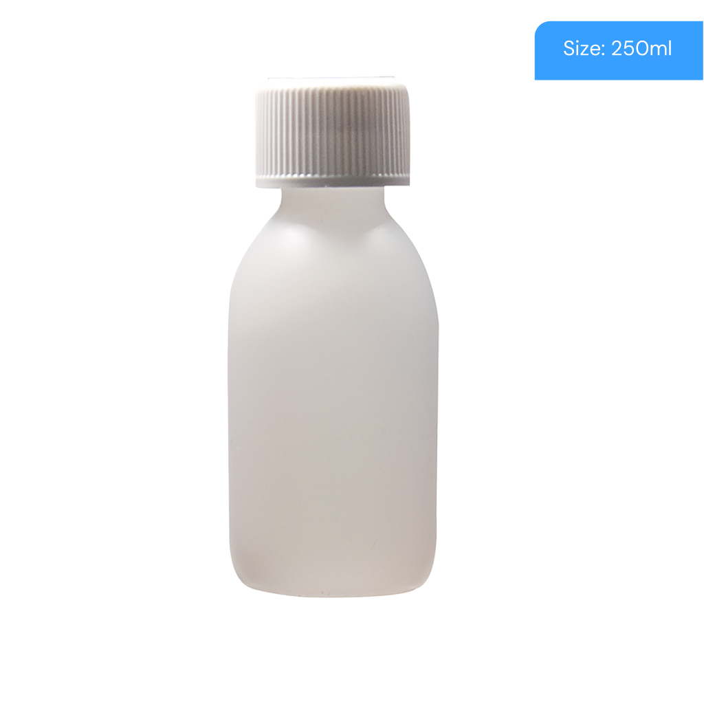 [HDPE250] 250ml Natural HDPE Capped Round Bottle