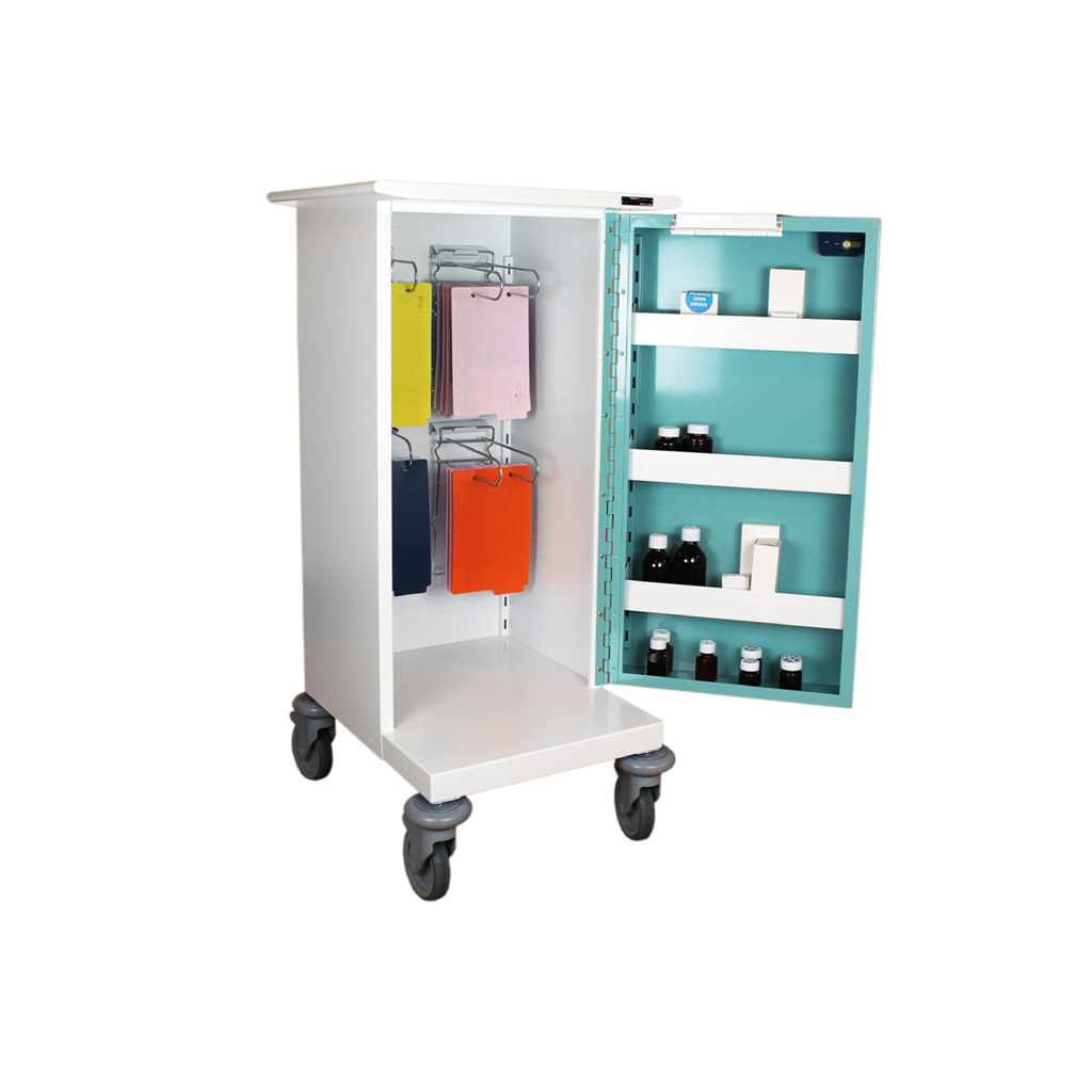 4 hoop MDS drugs trolley with a single door & a key lock