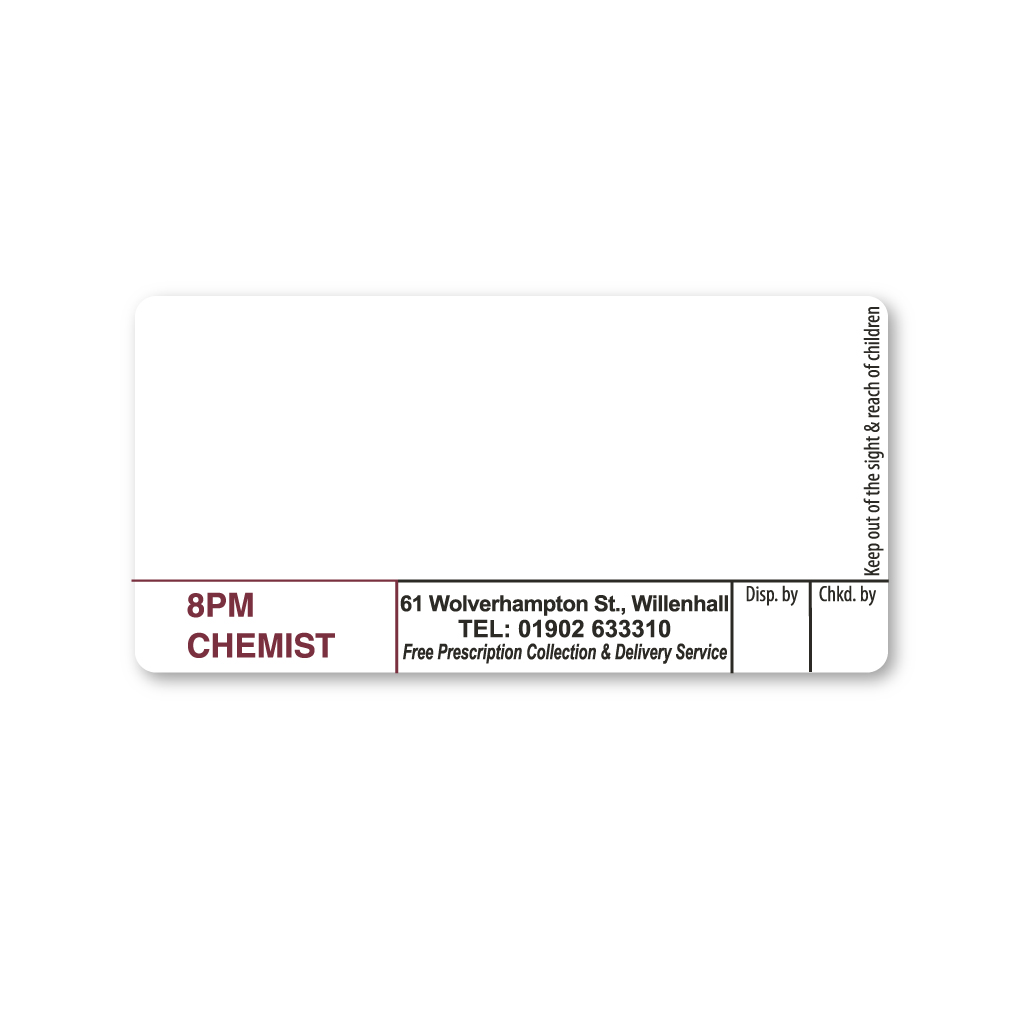 8PM Willenhall Chemist Labels