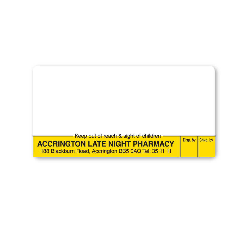 Accrington Late Night Pharmacy Labels