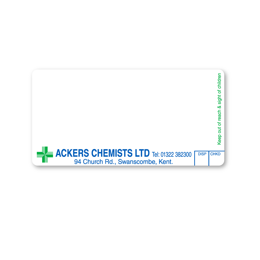 [AZEMT2551] Ackers Pharmacy Labels 94 Church Road Kent