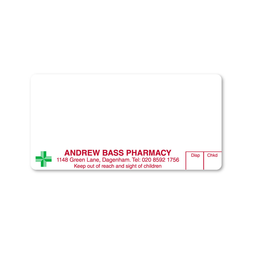 Andrew Bass (1148 Green Lane) Pharmacy Labels