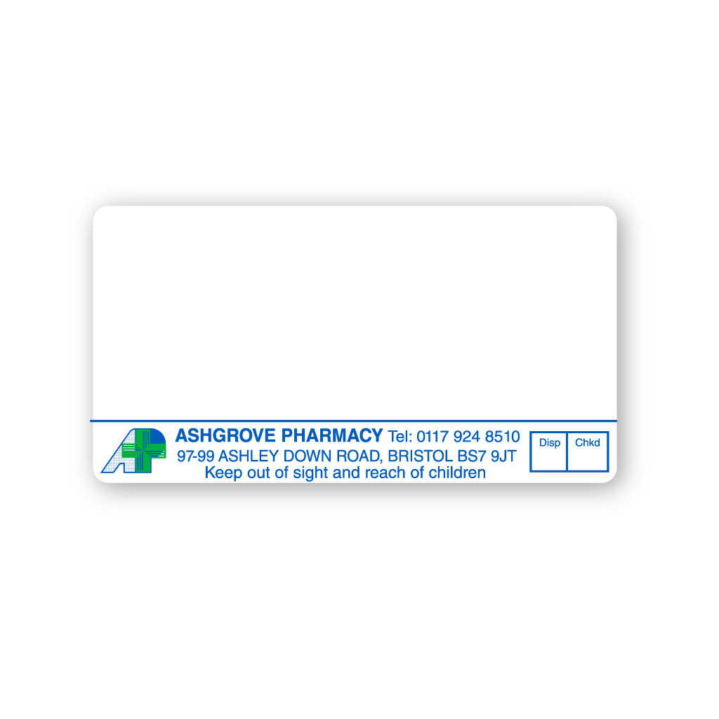[BREMT2383] Ashgrove Pharmacy Labels (BS7 9JT)
