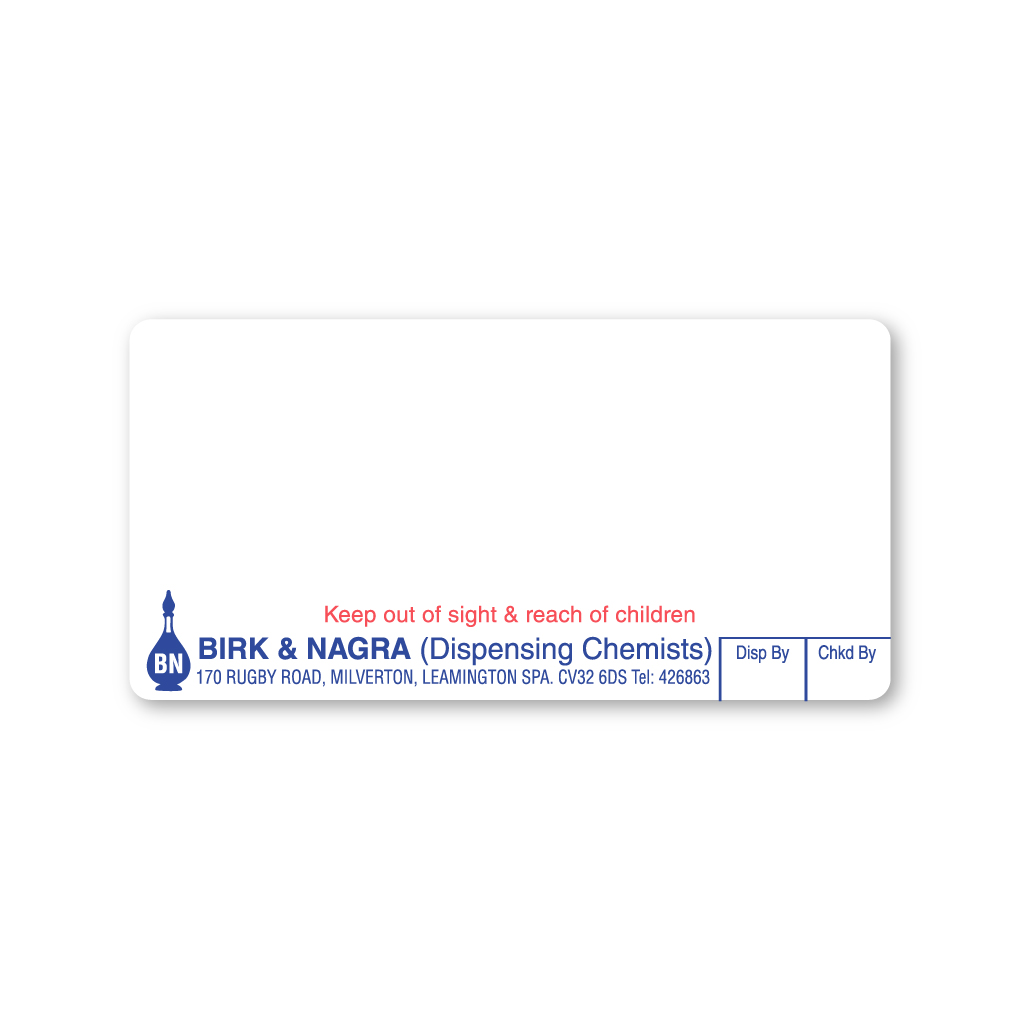 [AZEMT2110] Birk & Nagra Pharmacy (Rugby Road) Labels
