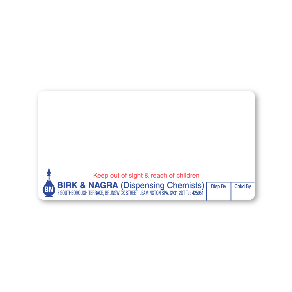 Birk & Nagra Pharmacy (Southborough Terrace) Labels