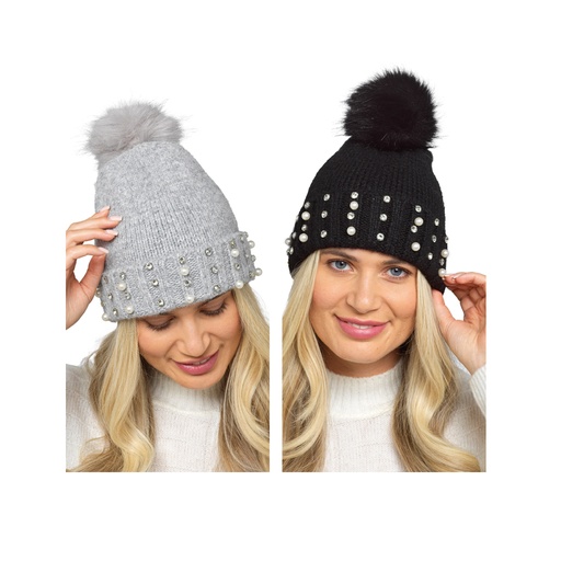 Ladies Knitted Brush with Pom Pom Hat 